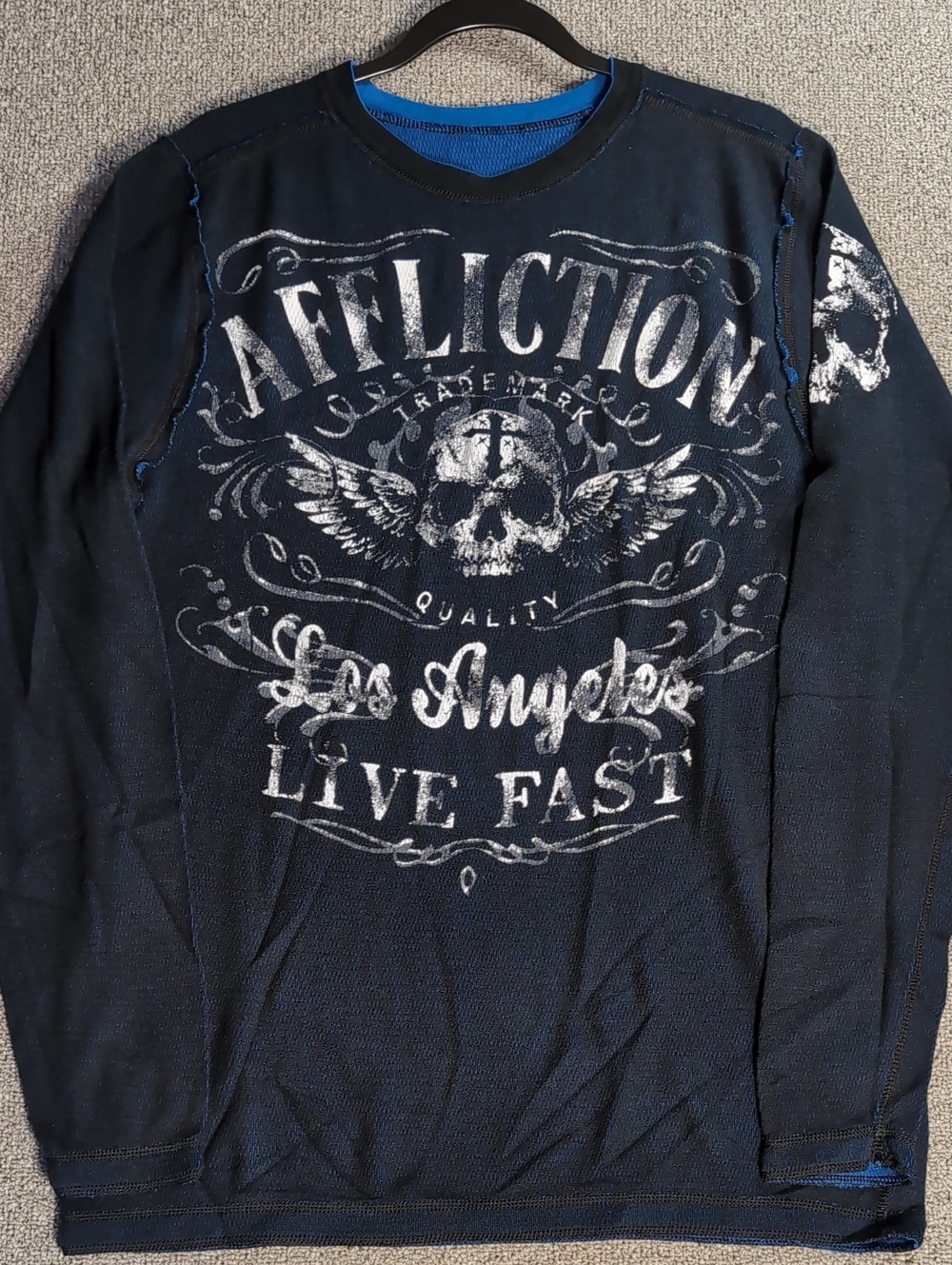 Affliction Live Fast Reversible Thermal Long Sleeve Shirt Size XL in Navy/Blue